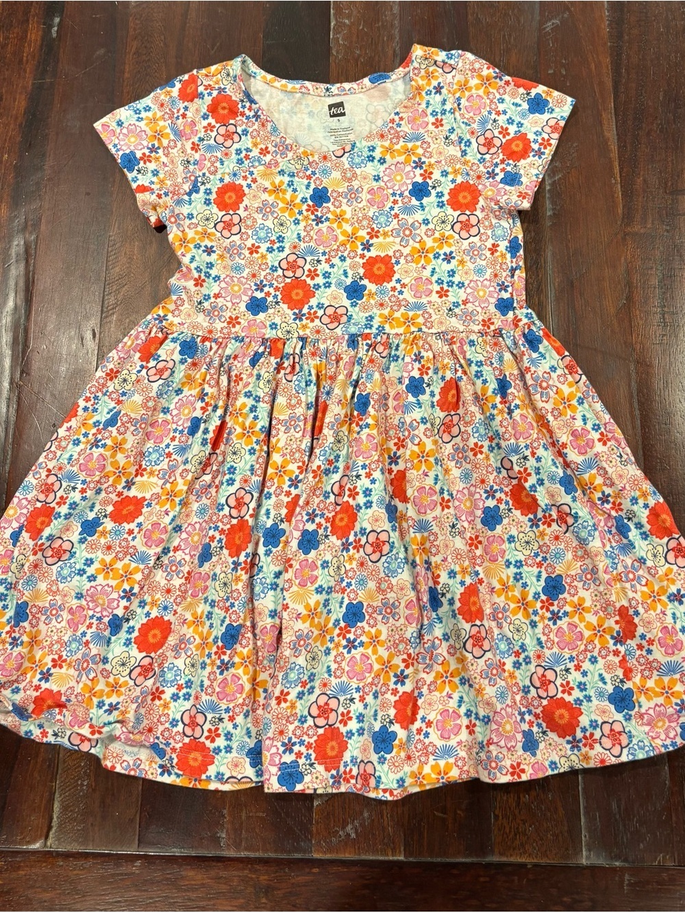 Tea Collection Floral Knit girls dress 5 Dress in Blue, Orange, Pink